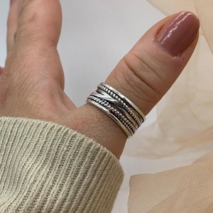 Chunky Silber Ringe für Frau-Multi-Layer-Ring-Mutter-Tagesgeschenk für sie-Zierliche Ring-Daumen einstellbar Dicke Boho Weaved Layered-Schmuck Bild 3