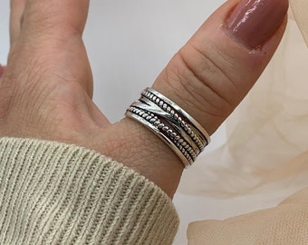 Chunky Silver Thumb Ring-Mothers Day Gift-Dainty Silver Ring For Women- Gift For Her-Adjustable Boho-Gift Mom-Weaved Layered Ring