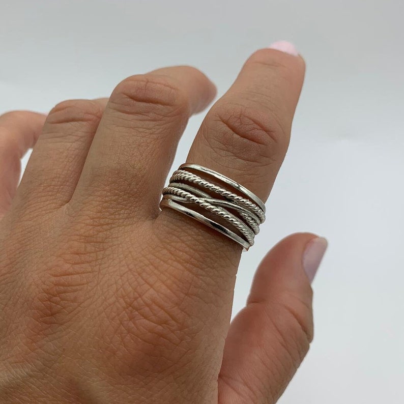 Thumb Weaved Layered Ring-Silver Multi Layer Ring-Thick Adjustable Ring-Chunky Boho Dainty Jewelry For Woman-Mothers Day Gift For Her image 7