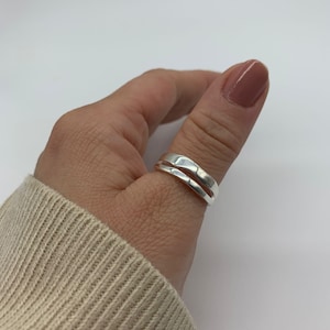 Silver Double Layer Dainty Ring-Stackable Thick Open Adjustable-Mothers Day Gift For Her-Thumb Layered Band Ring-Signet Ring-Present image 6