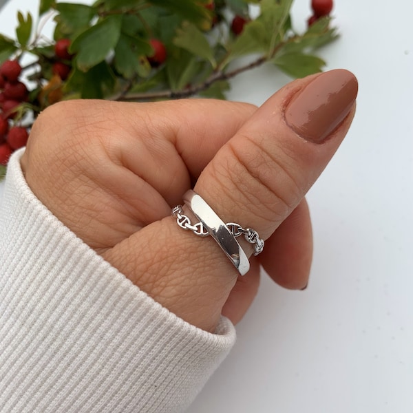 Silver Criss Cross Chain Ring, Mothers Day Gift For Her, Dainty Ring-Open Adjustable Ring, Thumb Stack Ring, Jewellery for Women