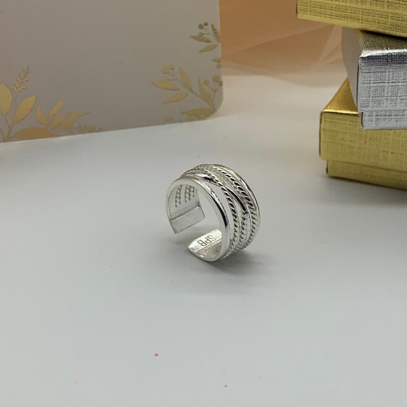 Daumen gewebte geschichtete Ring-Silber Multi-Layer-Ring-Dicker verstellbarer Ring-Chunky Boho Dainty-Schmuck für Frau-Mutter-Tagesgeschenk für Sie Bild 10
