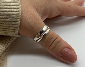 Silver Double Layer Ring-Thumb Ring-Chunky Stackable Thick Adjustable Ring-Mothers Day Gift For Her-Layered Band Ring-Mothers Day Present