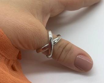 Big Silver Criss Cross Thumb Signet Ring-Silver Stacking Ring-Chunky Dainty Ring-Gift For Her-Open Adjustable Ring-Rings for Women