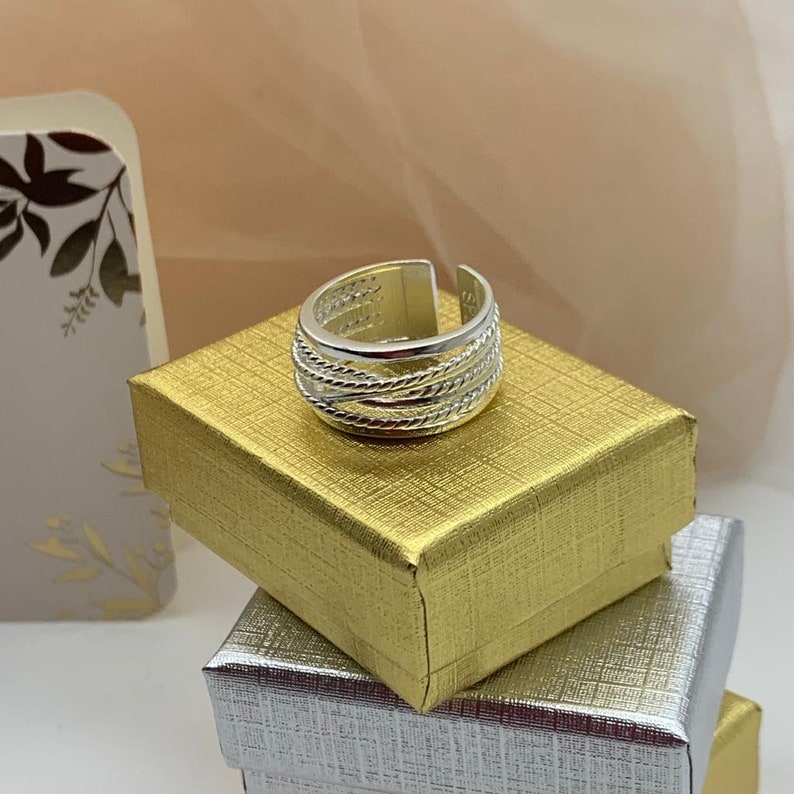 Daumen gewebte geschichtete Ring-Silber Multi-Layer-Ring-Dicker verstellbarer Ring-Chunky Boho Dainty-Schmuck für Frau-Mutter-Tagesgeschenk für Sie Bild 9