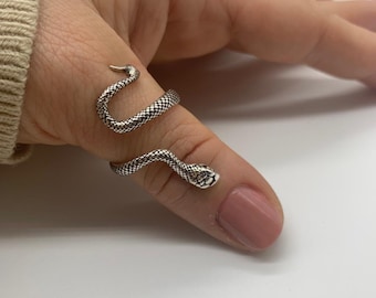 Snake Animal Ring-Gift For Her-Thumb Thick Open Band Ring-Chunky Boho Ring-Silver Adjustable -First Mothers Day Present-Moms Gift