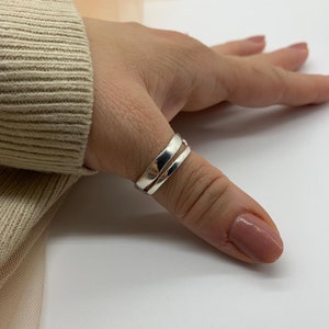 Silver Double Layer Dainty Ring-Stackable Thick Open Adjustable-Mothers Day Gift For Her-Thumb Layered Band Ring-Signet Ring-Present image 4