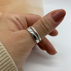 Silver Double Layer Chunky Stackable Thick Adjustable Ring-Thumb Ring-Christmas Gift For Her-Present-Jewelry For Woman-Layered Band image 2