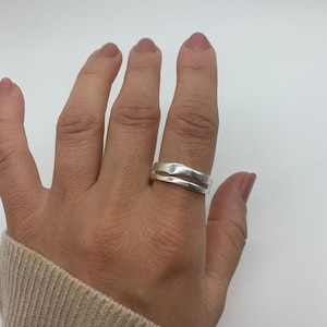 Silver Double Layer Dainty Ring-Stackable Thick Open Adjustable-Mothers Day Gift For Her-Thumb Layered Band Ring-Signet Ring-Present image 7