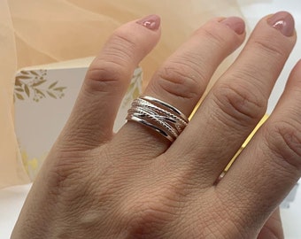 Multi Layer Ring-Chunky Silver Ring-Boho duim geweven gelaagde ring-Moeders dag cadeau voor haar-dikke verstelbare ring-sierlijke ring voor vrouwen