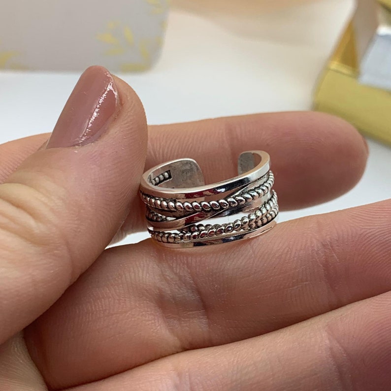 Chunky Silber Ringe für Frau-Multi-Layer-Ring-Mutter-Tagesgeschenk für sie-Zierliche Ring-Daumen einstellbar Dicke Boho Weaved Layered-Schmuck Bild 9