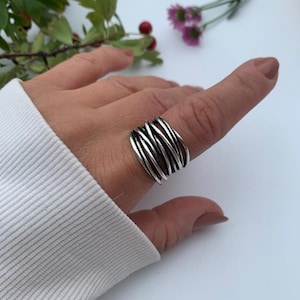 Chunky Silver Multi Layer Band Signet Ring, Thumb Weaved Layered Ring, Christmas Gift For Her, Thick Adjustable Ring, Dainty Jewellery