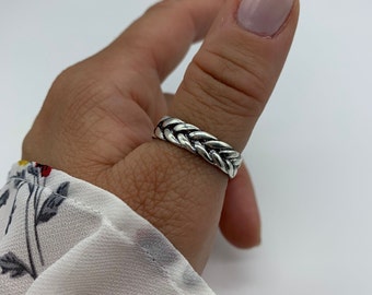 Simple Braid Silver Open Band Ring-Gift For Her-Celtic Dainty Braid Rings-Boho Adjustable Thick Ring-3 Line Ring-Thumb Ring-Present