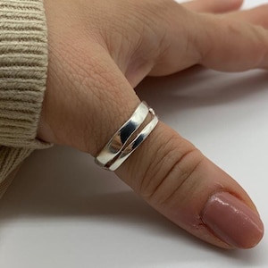 Silber Doppelschicht klobige stapelbare dicke verstellbare Ring-Daumen-Ring-Weihnachtsgeschenk für sie-Present-Schmuck für Frau-Layered Band