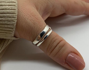 Silver Double Layer Chunky Stackable Thick Adjustable Ring-Thumb Ring-Christmas Gift For Her-Present-Jewelry For Woman-Layered Band