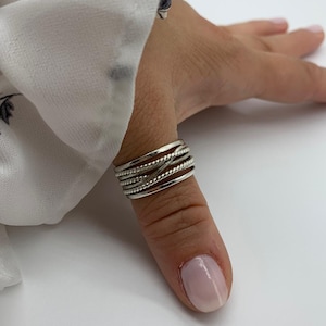Thumb  Weaved Layered Ring, Silver Multi Layer Ring, Thick Adjustable Ring-Chunky Boho Ring, Summer Jewelry, Dainty Silver Ring For Women