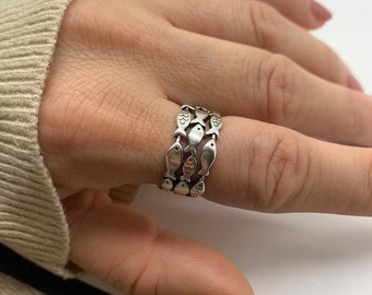 Silver Fish Ring-Swimming Ring-Sea Ocean Ring-Open Adjustable Animal Ring-Mothers Day Gift For Her-Thumb Thick Chunky Ring-Present-For Mom