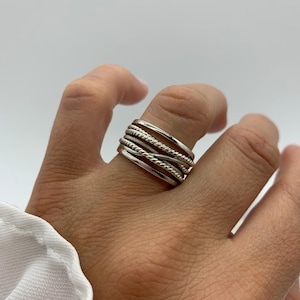 Thumb Weaved Layered Ring-Silver Multi Layer Ring-Thick Adjustable Ring-Chunky Boho Dainty Jewelry For Woman-Mothers Day Gift For Her zdjęcie 5