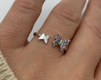 Silver Butterfly Ring-Dainty Diamond Promise Ring-Minimalist Crystal Jewelry-Best Friend Gift-Rings For Woman-Mothers Day Gift