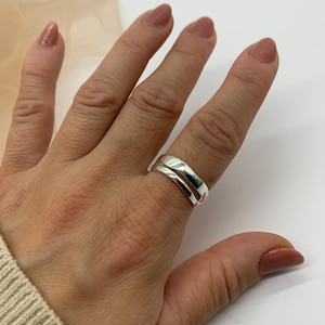 Silver Double Layer Dainty Ring-Stackable Thick Open Adjustable-Mothers Day Gift For Her-Thumb Layered Band Ring-Signet Ring-Present image 3