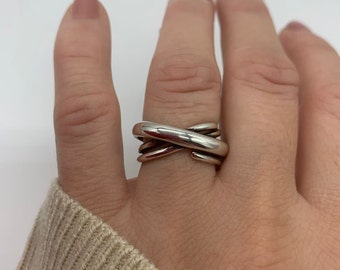 Silber klobiger Boho Ring, Muttertagsgeschenk für sie, verstellbare offene Ringband, stapelbare Ringe, Statement-Ring, dicker Ring Frauen, Geschenk für Mama