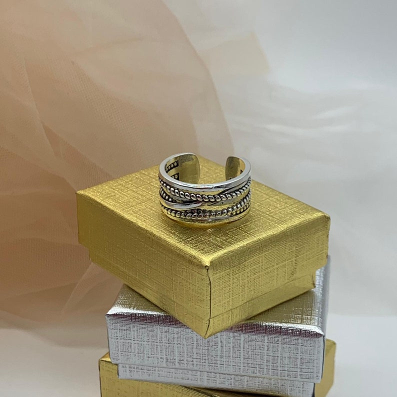 Chunky Silber Ringe für Frau-Multi-Layer-Ring-Mutter-Tagesgeschenk für sie-Zierliche Ring-Daumen einstellbar Dicke Boho Weaved Layered-Schmuck Bild 10