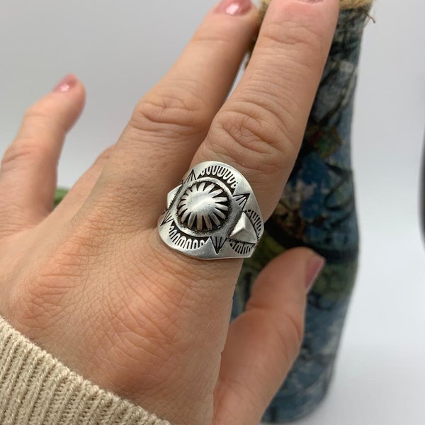 Silver Sun Ring-Chunky Silver Ring-Extra Boho Ring-Big Thick Adjustable -Costume Ring-Statement- Ring For Women-Mothers Day Gift For Her,