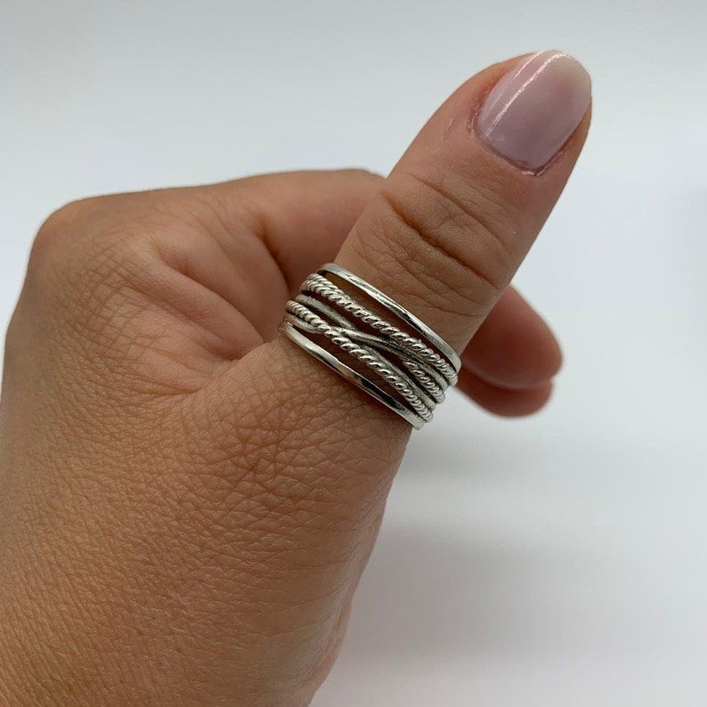 Daumen gewebte geschichtete Ring-Silber Multi-Layer-Ring-Dicker verstellbarer Ring-Chunky Boho Dainty-Schmuck für Frau-Mutter-Tagesgeschenk für Sie Bild 6