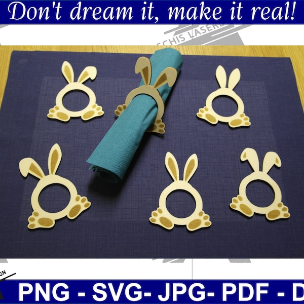 Easter napkin ring digital file (DXF, PDF, SVG, Pdf) for laser, plotter, printer and cnc. Six different templates.