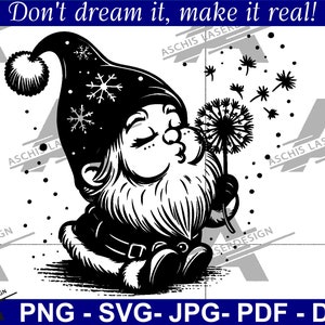 Puede incluir: Una silueta en blanco y negro de una persona patinando sobre hielo con el texto "Don't dream it, make it real!" en la parte superior de la imagen. La imagen también incluye el texto "PNG - SVG - JPG - PDF - DXF" en la parte inferior.
