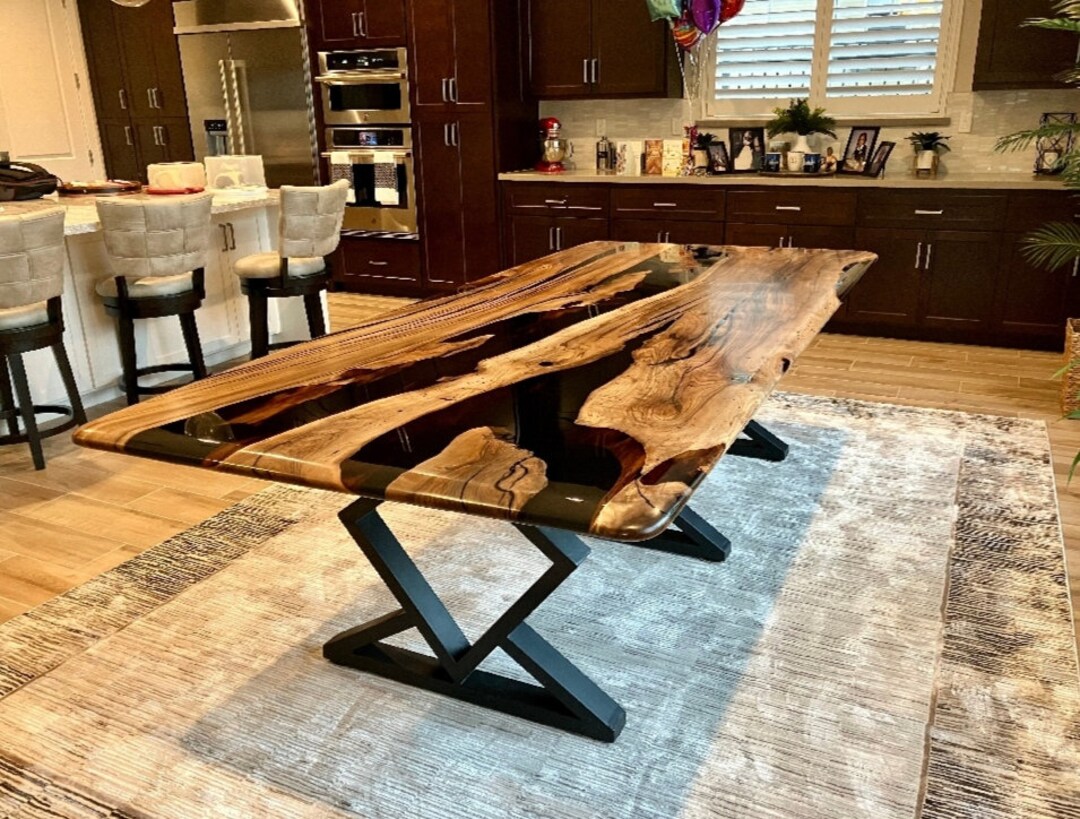 Custom Epoxy Resin Handmade Table, Solid Walnut Wood Ultra Clear and