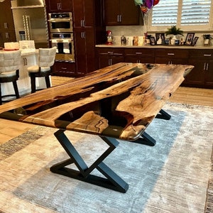 Walnut Epoxy Resin Table with Metal Legs & Custom Demo Frames, Black Epoxy Resin, Made to Order Tables