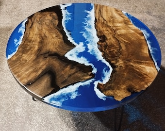 Handmade Walnut Wood Epoxy Resin Coffee Table, Custom River Table