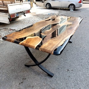 Custom Epoxy Resin River Table, Solid Walnut Wood Dining Table , Live Edge Large Wooden Table, Handmade Epoxy Furniture