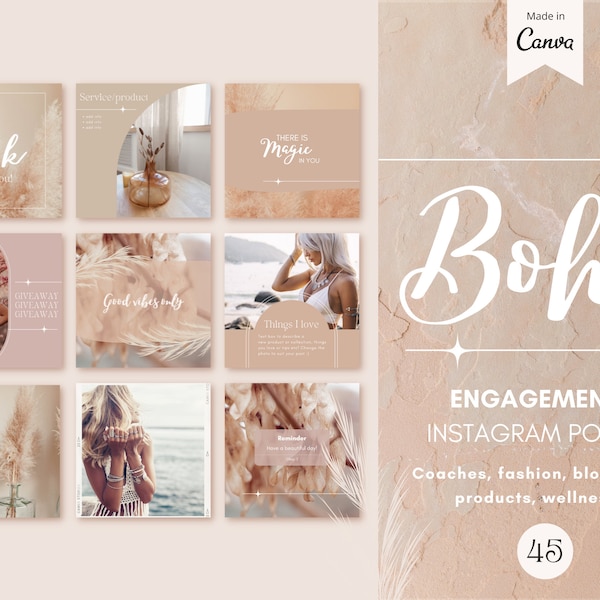 Instagram Post templates - Boho Canva Templates IG - Bohemian Quotes - Canva Design - Social media templates - Dream Shack