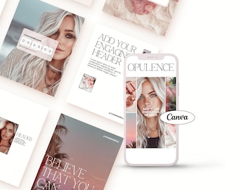 Plantillas de lujo para Instagram en Canva para coaches y marcas / Kit de redes sociales femenino / Paquete de contenido para negocios de belleza, peluquería, moda y servicios
