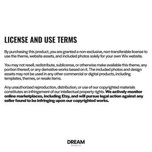 May include: White background with the text "LICENSE AND USE TERMS". The text explains the terms of use for a product, including a non-exclusive license for website assets and photos. It also mentions restrictions on resale and redistribution.