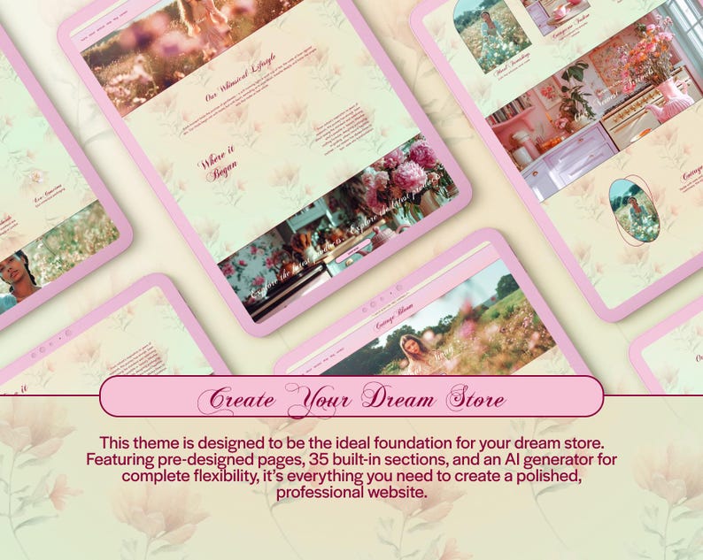Cottagecore Shopify Theme, Floral Website Design, Floral Branding, Cottagecore Aesthetic Website, MoonBloom - previously Dreamshack image 4