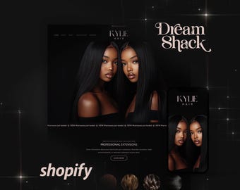May include: Two women with long black hair model hair extensions. The image is from a website called "Kylie Hair" and features the text "Dream Shack" and "shopify".