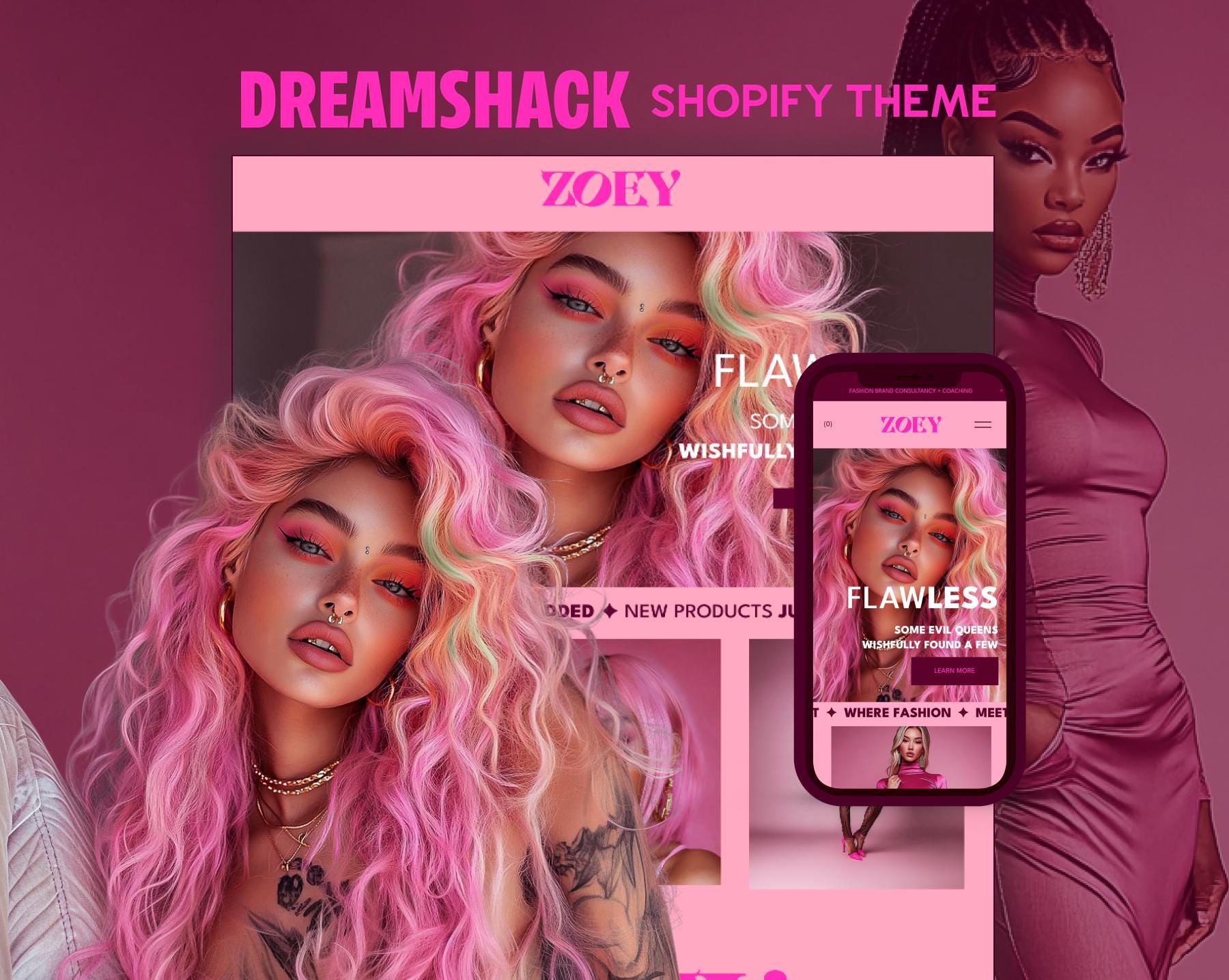 Bold Shopify Theme, Shopify Theme for beauty, Shopify Theme Store, Fashion website, Pink Shopify Theme, Dreamshack