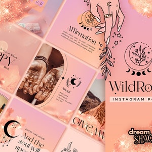 Plantillas para publicaciones de Instagram - Plantillas espirituales para Instagram - Diseños coloridos de Canva - Citas mágicas - Boho - Tarot - Luna - Dream Shack