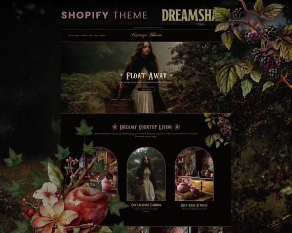 Dark Cottagecore Shopify Theme, Forest Aesthetic Shopify Template, Creative Website Design, Garden Witch Shopify, Crystal Store, Dreamshack