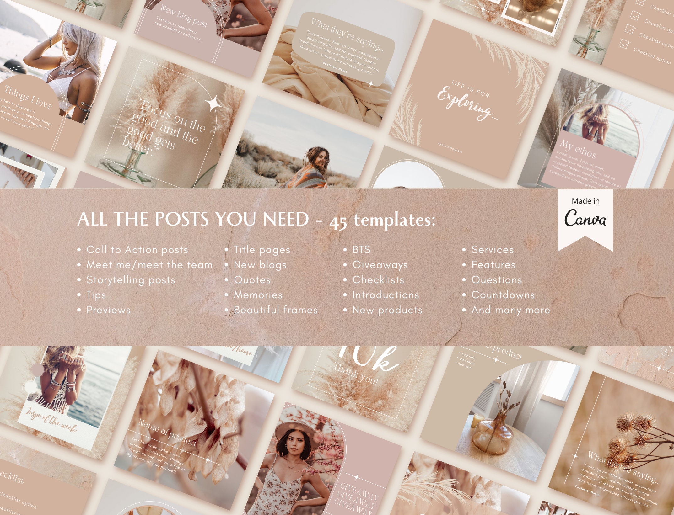 Instagram Post Templates - Boho Canva Templates IG - Bohemian Quotes ...
