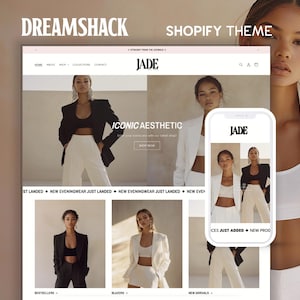 モダンでフェミニンなShopifyテーマ、ファッションShopifyストア、衣料品向けShopifyテーマ、エレガントなShopifyデザイン、ファッションウェブサイト、Dreamshack