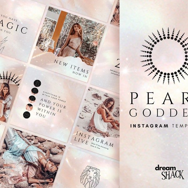 Spiritual Instagram Post Templates - Mystical Instagram Templates -  Pearl Canva Design -  Crystal - Moon Magic - Astrology - Zodiac - Tarot