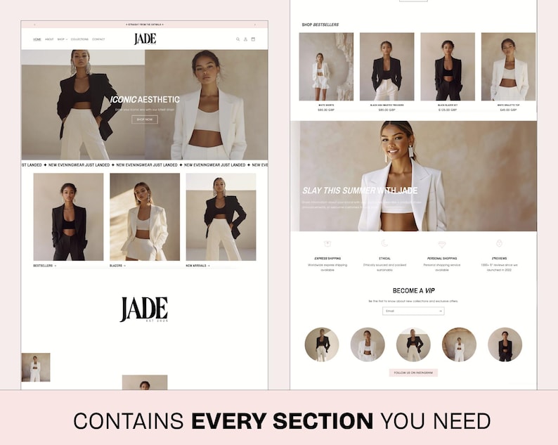 Feminine Shopify Theme, Pink and white Shopify Store, Shopify Theme for Fashion, Contemporary Shopify Design, Fashion Website