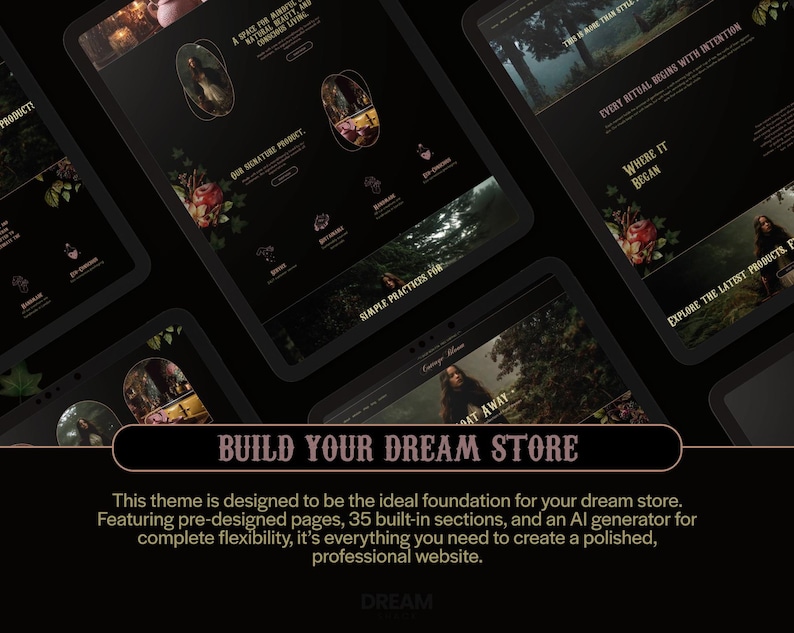Donker Cottagecore Shopify-thema, Shopify-sjabloon met bosesthetiek, creatief websiteontwerp, Garden Witch Shopify, Crystal Store, Dreamshack afbeelding 4