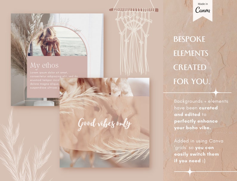 Instagram Post Templates - Boho Canva Templates IG - Bohemian Quotes ...