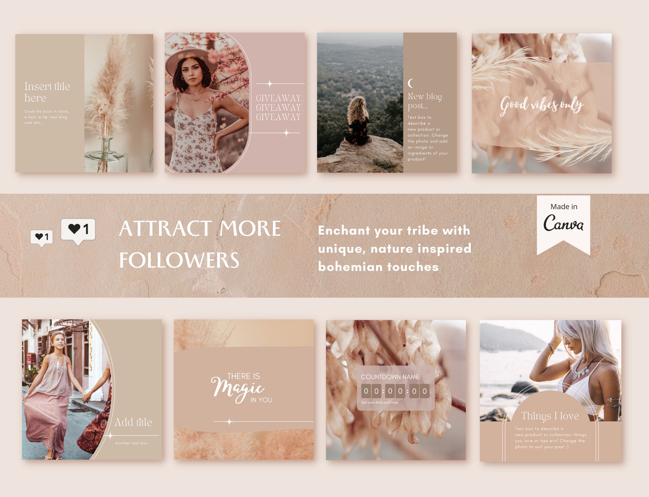 Instagram Post Templates - Boho Canva Templates IG - Bohemian Quotes ...
