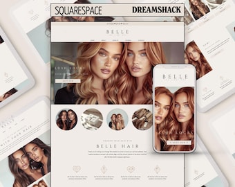 Modèles de site Web Squarespace pour Rallonges capillaires et produits de beauté | Site Web d'une marque de coiffure de luxe | Modèle de commerce électronique féminin | Belle